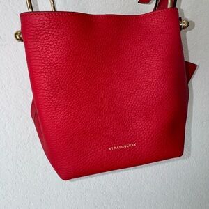 Strathberry Lana Red Leather Bucket Shoulder Bag with Gold Hardware